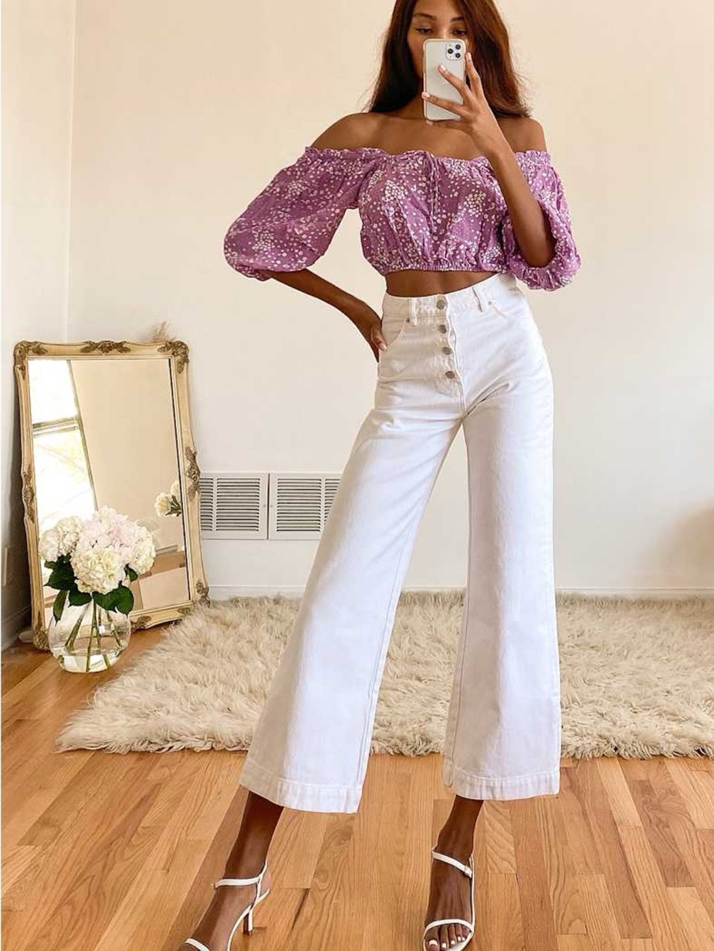 Lulus Off-Shoulder Lavender Floral Crop Top